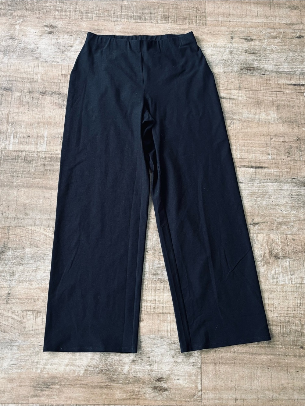 NWT Eileen Fisher Black Washable Stretch Crepe high waisted wide leg full length
